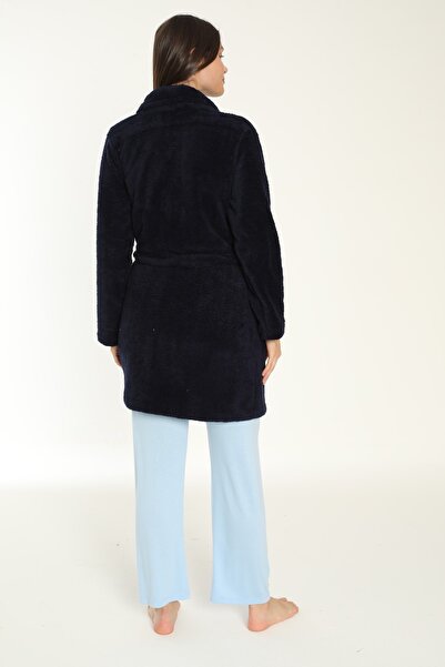 Miss Dünya Lissa Welsoft Lacivert Sabahlıklı Uzun Kol Hamile Ve Lohusa Pijama Takımı