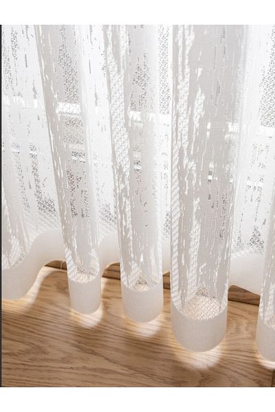 Papion Home Seleser Patterned Ready Made Tulle Curtain 1/2.5 Pleated Stitched