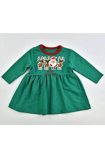 Tiny World فستان قطني ممشط مطبوع عليه عيد ميلاد سعيد مع سانتا كلوز وغزال