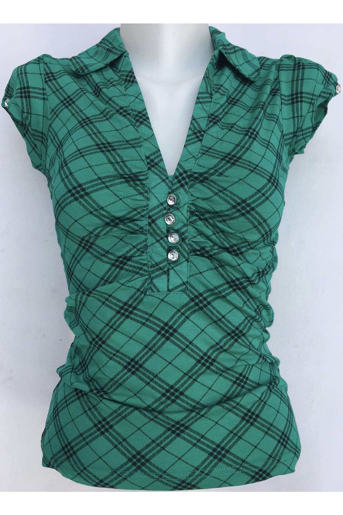 ICEFIELDS Kadın Slim Fit Taşlı V Yaka Tshırt