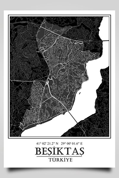 HariTasarım Beşiktaş Şehir Haritası Çerçevesiz Poster-harita Sanatı, Map Art ...