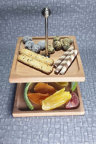 kozawoodart Wooden Layered Cookie Holder Square Kz1013