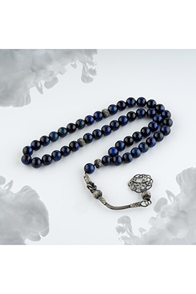 RevSilver Mavi Kaplan Gözü Taşı 45 Boncuklu Tespih 1000 Ayar Trabzon Örme Güm...