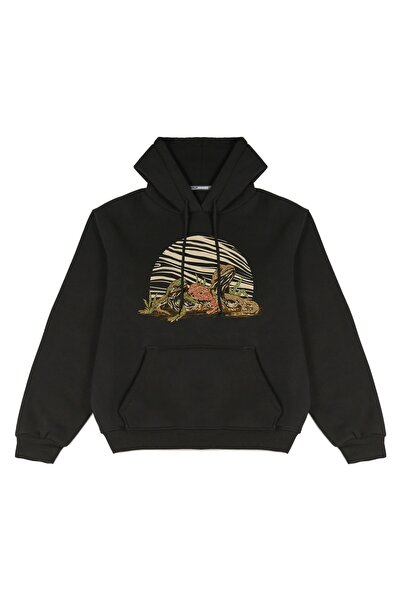 Welly Jones Unisex Dragon Printed Oversize Hooded Sweatshirt
