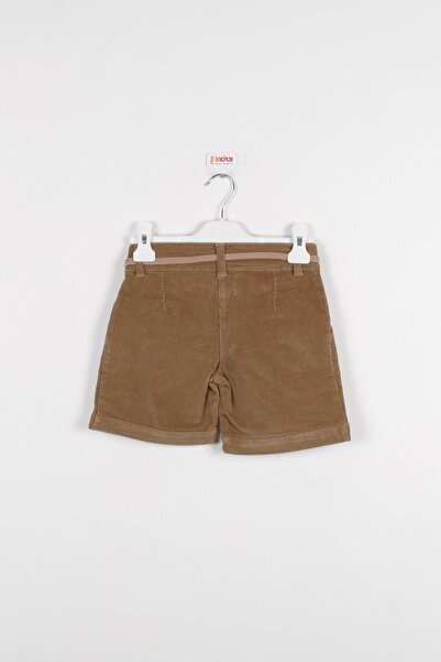 incity Kız Çocuk Kemer Detaylı Camel Fitilli Kadife Şort