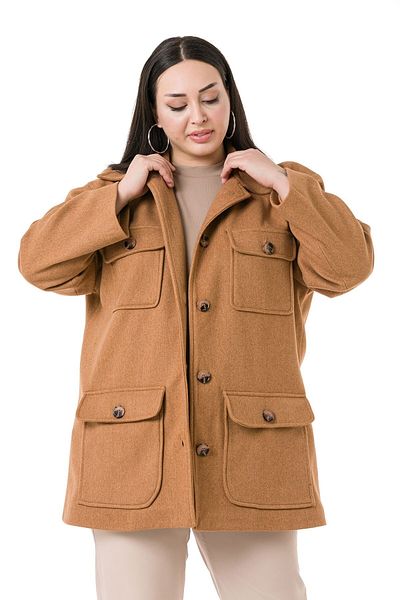 DISENTIS MODEST Large Size Shirt Collar Flap Pocket Lined Tan Stamp Coat