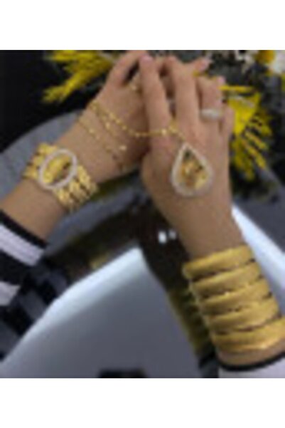 barisiva gold 22 Ayar Altın Kaplama Kadın 5 Ad Bilezik 1 Ad.kolye Set