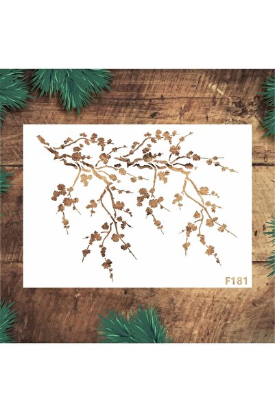 STENCİLTASARIM Stencil Tasarım F181 Kiraz Dalı Duvar, Ahşap, Cam, Kumaş Boyam...