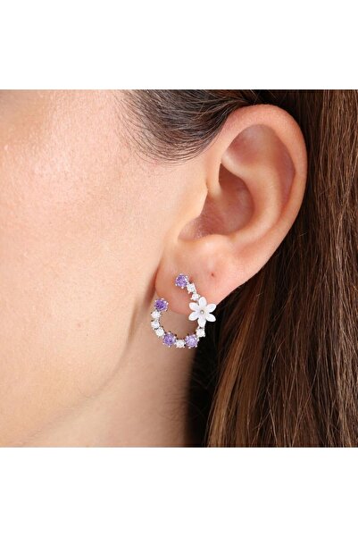 Mia Vento Manolya Çiçeği Ametist Taşlı Düşler Işıltısı Flowers Gümüş Küpe