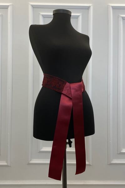 ZEYMERADE Simli Bordo Gelin Kuşağı, Gelin Kurdelesi, Gelin Beli Kemeri, Karde...