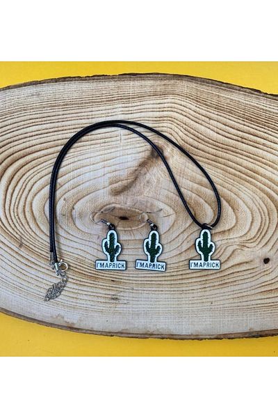 Paytak Moda Cactus I'm Maprick Necklace Earrings Colorful Unisex Metal Necklace Earring Set Pytkklkp177
