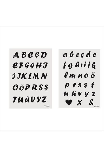 STENCİLTASARIM Stencil Design Large Letter, Small Letter Alphabet Set Calendar Wall Wood Fabric Painting Template 35x49cm