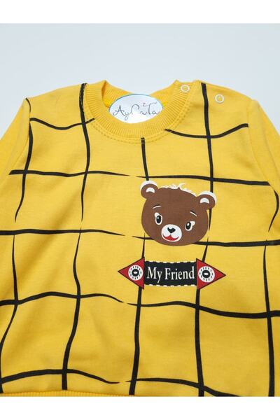 AyCaTa Erkek Bebek Baskılı Uzun Kollu Sarı Ikili Takım