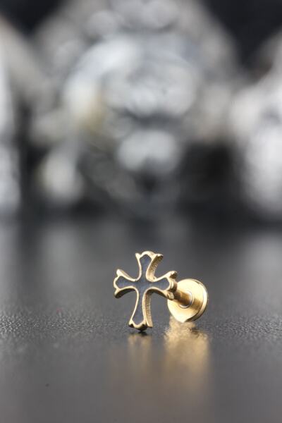 Valhalla 316l Cerrahi Çekil Kıkırdak Tragus Helix Conch Haç Piercing