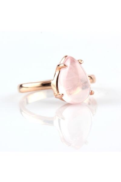 Haşimi Doğaltaş Pembe Kuvars Doğal Taşlı 925 Ayar Gümüş Rose Kaplama Yüzük