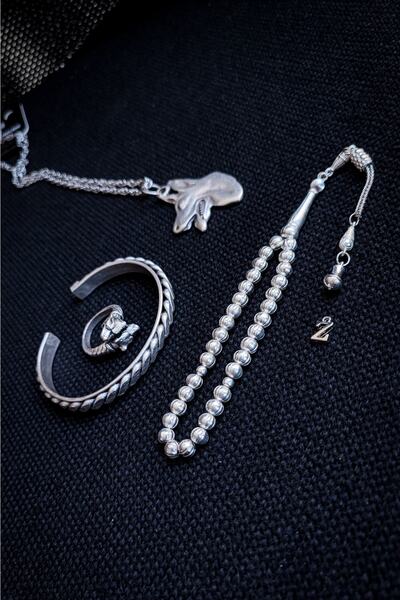 Vip Kehribar Bakır Tesbih Bileklik Kolye Yüzük Erkek Takı Seti Ayarlanabilir Yüzük Kolye Bileklik Kurt Bozkurt