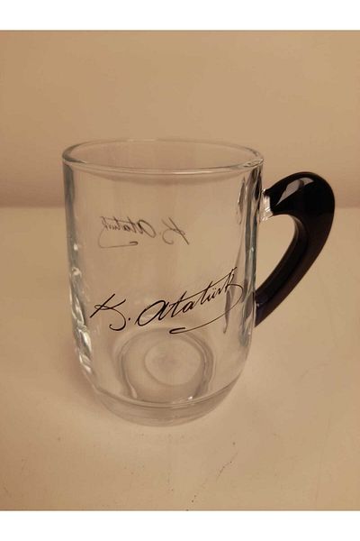 Paşabahçe Ataturk Signed Black Cup with Handle Gift Gift Teacher's Day Special Day