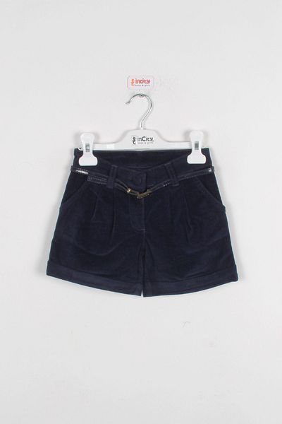 incity Girl's Navy Blue Corduroy Shorts with Belt Detail