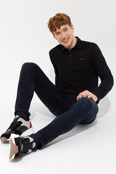 U.S. Polo Assn. Men's Black Polo Neck Sweatshirt Basic