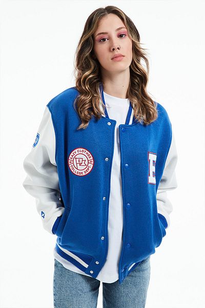 Eazy Co Llege Oversize Unisex Saks Blue Thick College Jacket