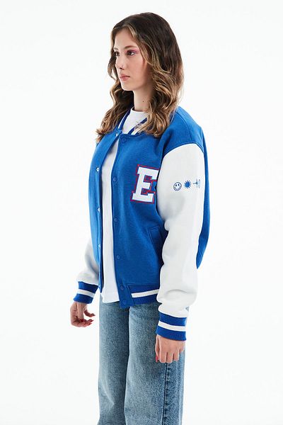 Eazy Co Llege Oversize Unisex Saks Blue Thick College Jacket