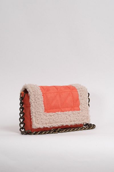 Çantacımstore Women's Faux Wool Detailed Quilted Thick Suede Shoulder Bag Orange
