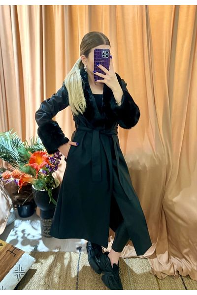 Bebe Plus Black Women Overcoat Trench Coat Styles Prices Trendyol