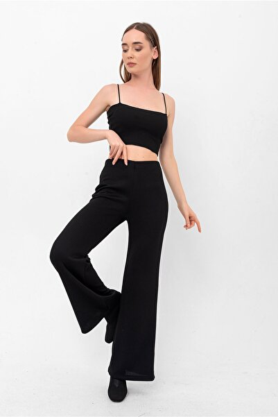 Laranor Siyah Yarım Ispanyol Paça Lastikli Kaşkorse Pantolon
