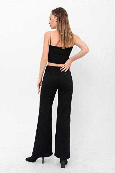 Laranor Siyah Yarım Ispanyol Paça Lastikli Kaşkorse Pantolon