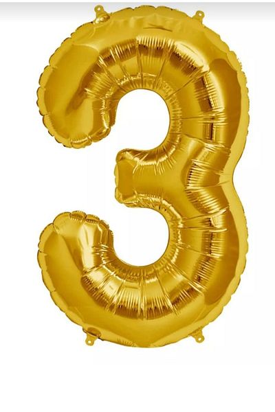 SYC PARTY 3 Years Old Foil Number Balloon 16 Inc 36 Cm Gold Color