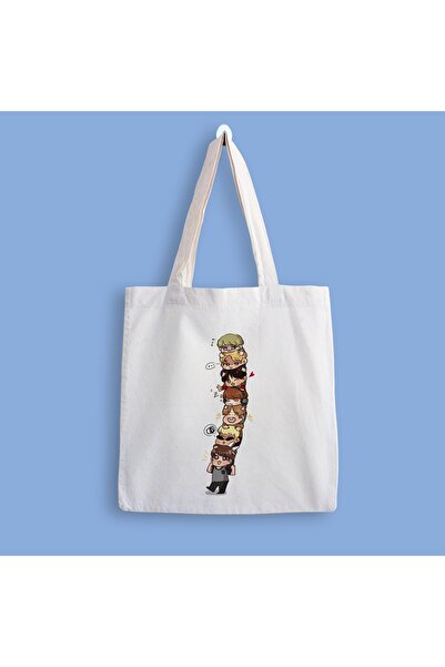 designedfy Bts Karakterler 2 Baskılı Bez Çanta