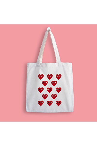 designedfy Heart Eye Baskılı Bez Çanta