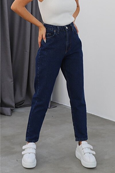 Ramrod Jeans Ess Gold που δεν ξεθωριάζει σκούρο μπλε ψηλόμεσο γυναικείο παντελόνι Mom Jean