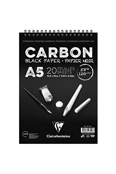 Clairefontaine Carbon 120gr Bloc de imagine cu spirală neagră 20 de coli A5 (14,8x21cm) (Spirală cu margine scurtă)