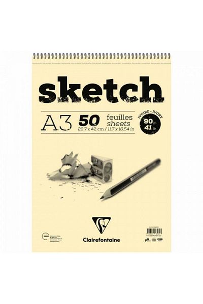 Clairefontaine Esquisse Ivory Sketch 90gr Bloc de desen în spirală 50 coli A3 (29,7x42cm) (Spirală cu margine scurtă)