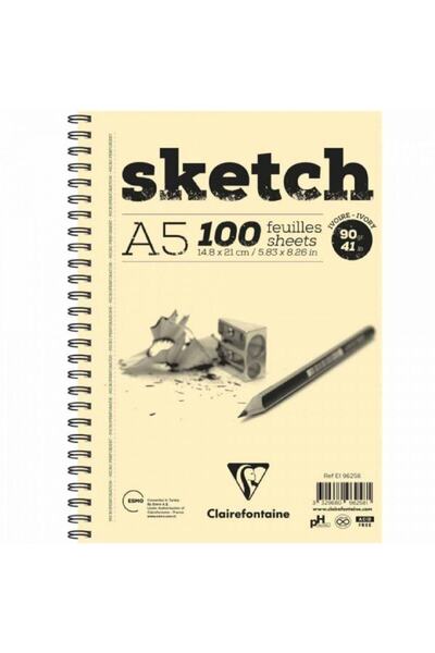Clairefontaine Esquisse Ivory Sketch 90gr كتلة رسم حلزونية 100 ورقة A5 (14.8x21 سم) (حلز ذو حافة طويلة)