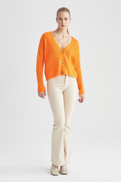 DeFacto Regular Fit V-Neck Selanik Fabric Cardigan