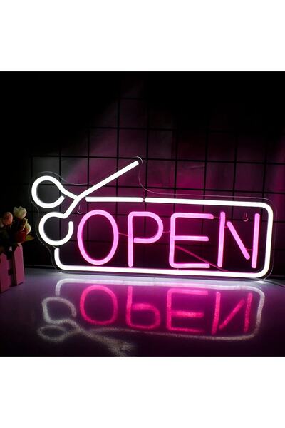 dekoraven Open-açık Berber-kuaför Tabelası Neon Tabela Neon Yazı Dekoratif Ay...
