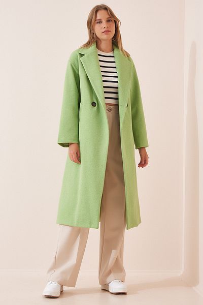 Happiness İstanbul Dámský kabát Green Shawl Collar Stamp HM00050
