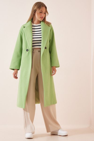 Happiness İstanbul Dámský kabát Green Shawl Collar Stamp HM00050