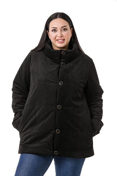 DISENTIS MODEST Black Velvet - Plus Size, Stand Collar and Side Pocket Lined Coat