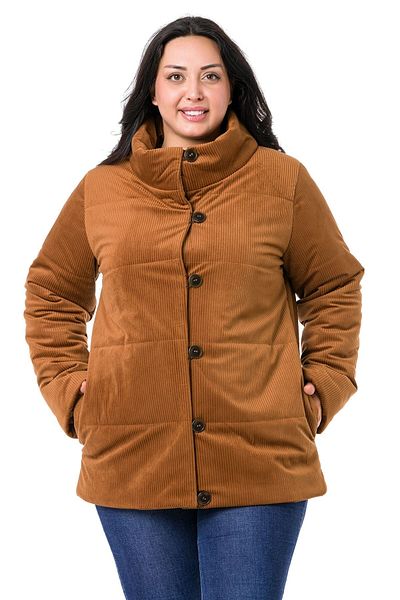 DISENTIS MODEST Καφέ βελούδινο παλτό - Plus Size, Stand γιακά και πλαϊνές τσέπες
