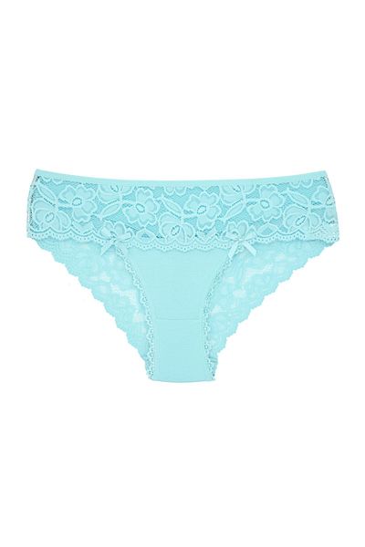 Zena Turquoise Cotton Front Waist and Back V Lace Slip Women's Panties