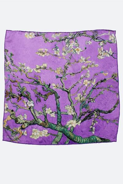 Nomads Felt Silk Bandana Scarf Van Gogh Almond Tree Purple| Nomads Felt