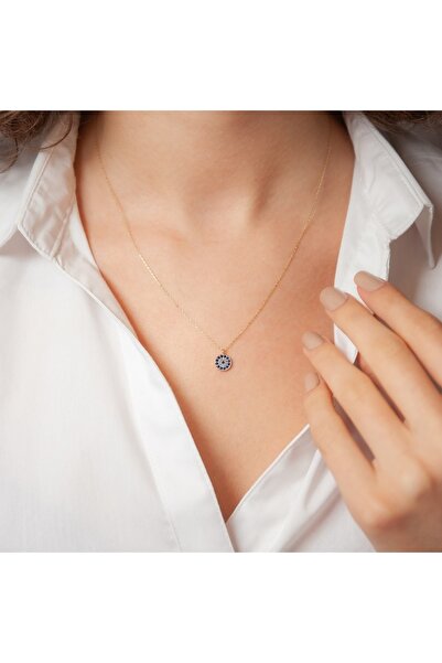 Fay Yamaner Altın Nazar Boncuğu Taşlı Kolye