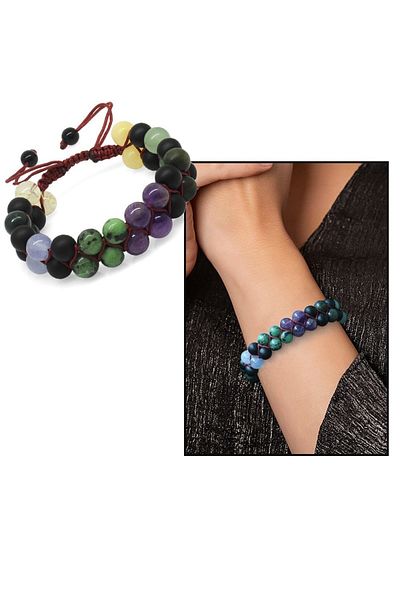 Tesbihane Double Row Macrame Braided Sphere Cut Multiple Natural Stone Combination Women's Healing Bracelet