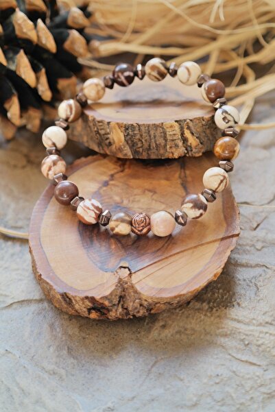 maycollection سوار بتصميم جاسبر بني كريمي وحجر الهيماتيت الطبيعي