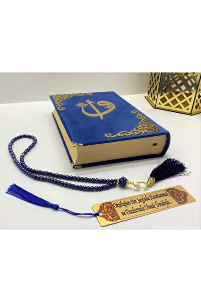 kahraman hediyelik İsimli Kadife Kuranı Kerim Karşılıklı Mealli Ortaboy(16X24)(LACİVERT) Inci Tesbih, Ayraç Seti