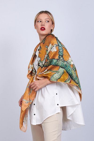 Nomads Felt Silk Shawl| Gold| 140 cm| Van Gogh Almond Tree| Nomads Felt