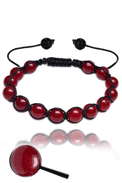 Tesbih Atölyesi Certified Macrame Red Agate Stone Bracelet - 1st quality